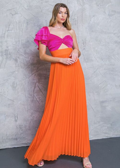Vestido naranja y fucsia